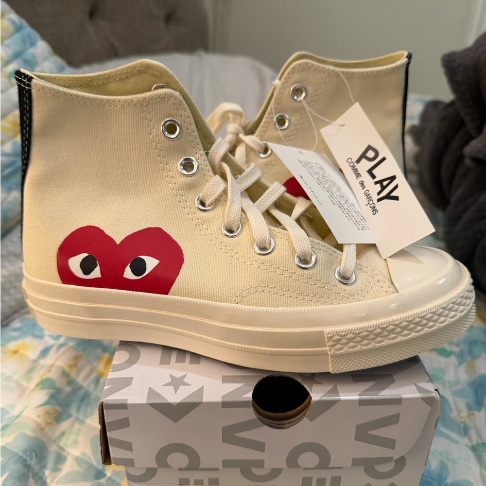 Converse Cream and Red High-Top Sneakers